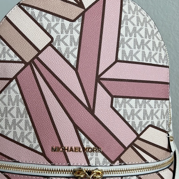 Michael Kors Rhea Signature Logo Zip Medium Backpack - Smokey Rose Multi - Picture 12 of 17